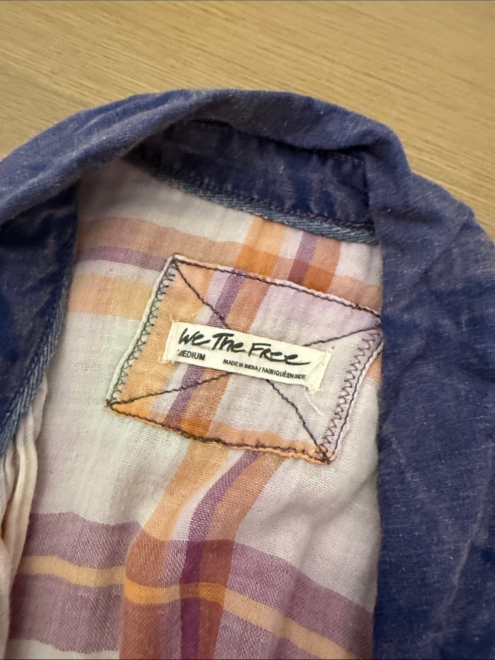 We The Free Plaid Button-Down Shirt in Purple, Orange & White gently worn